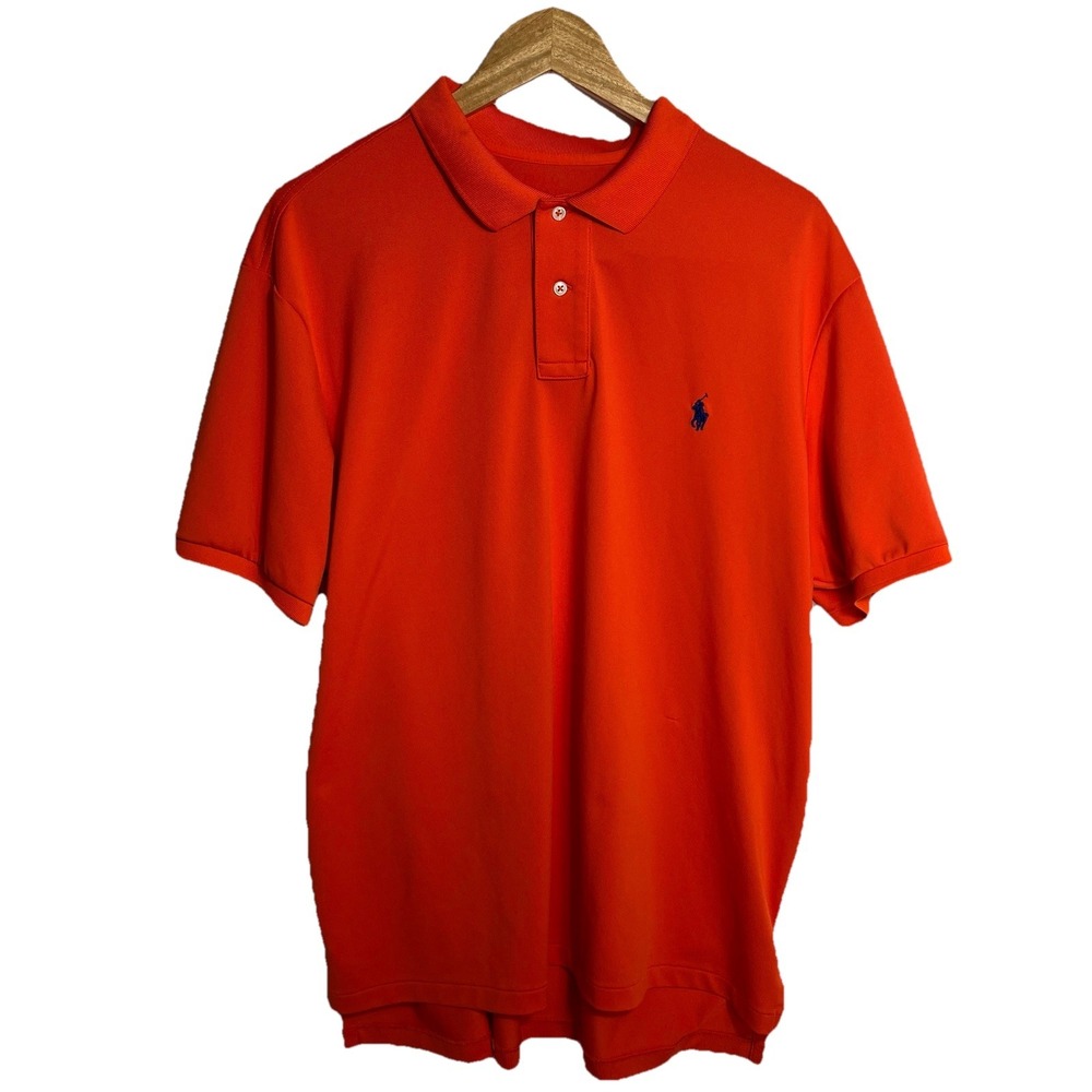 Vintage Polo Ralph Lauren Men's XL Orange Polo Shirt Blue Pony Cotton